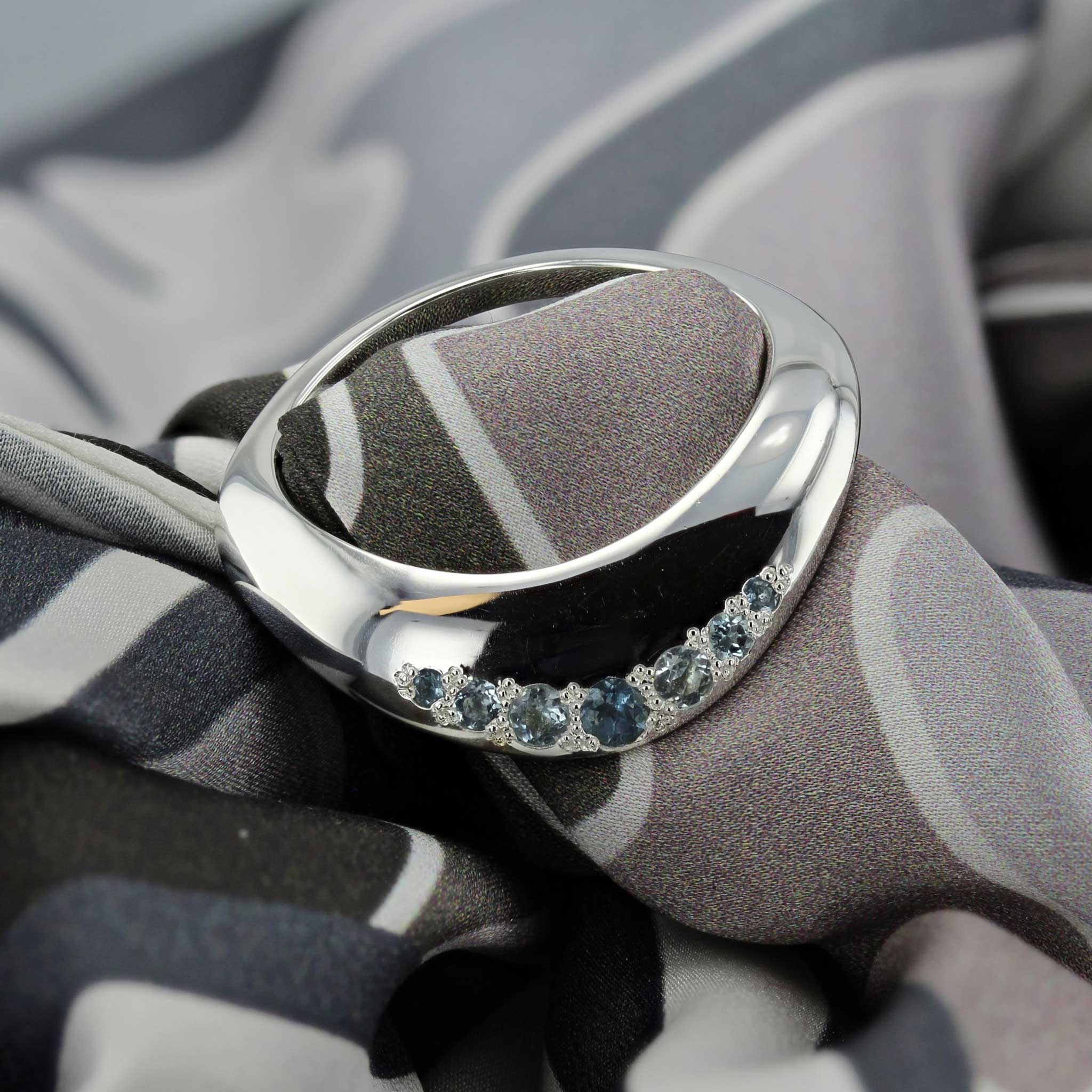 Sterling Silver Wave Scarf Ring with Aquamarine